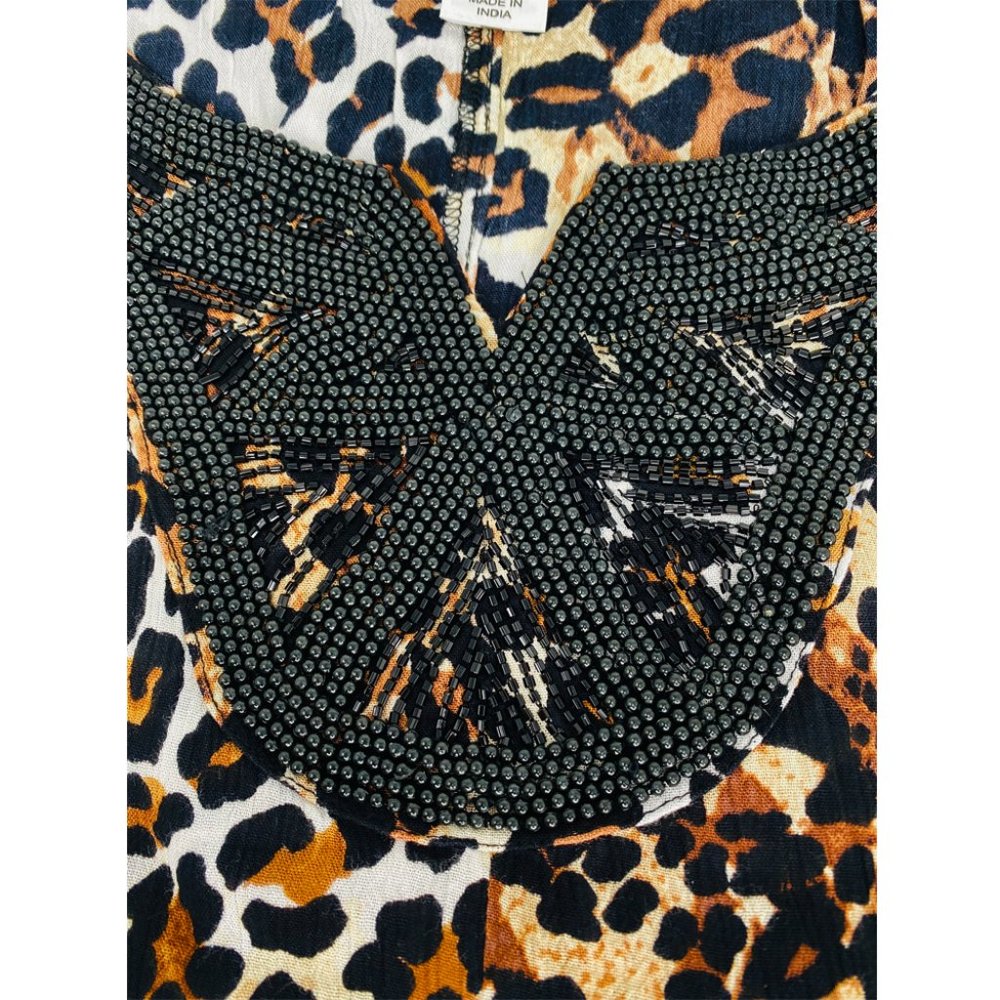 Kaftan Swimsuit Cover up Embellished Long Leopard Print 26/28 NWT - Picture 2 of 3